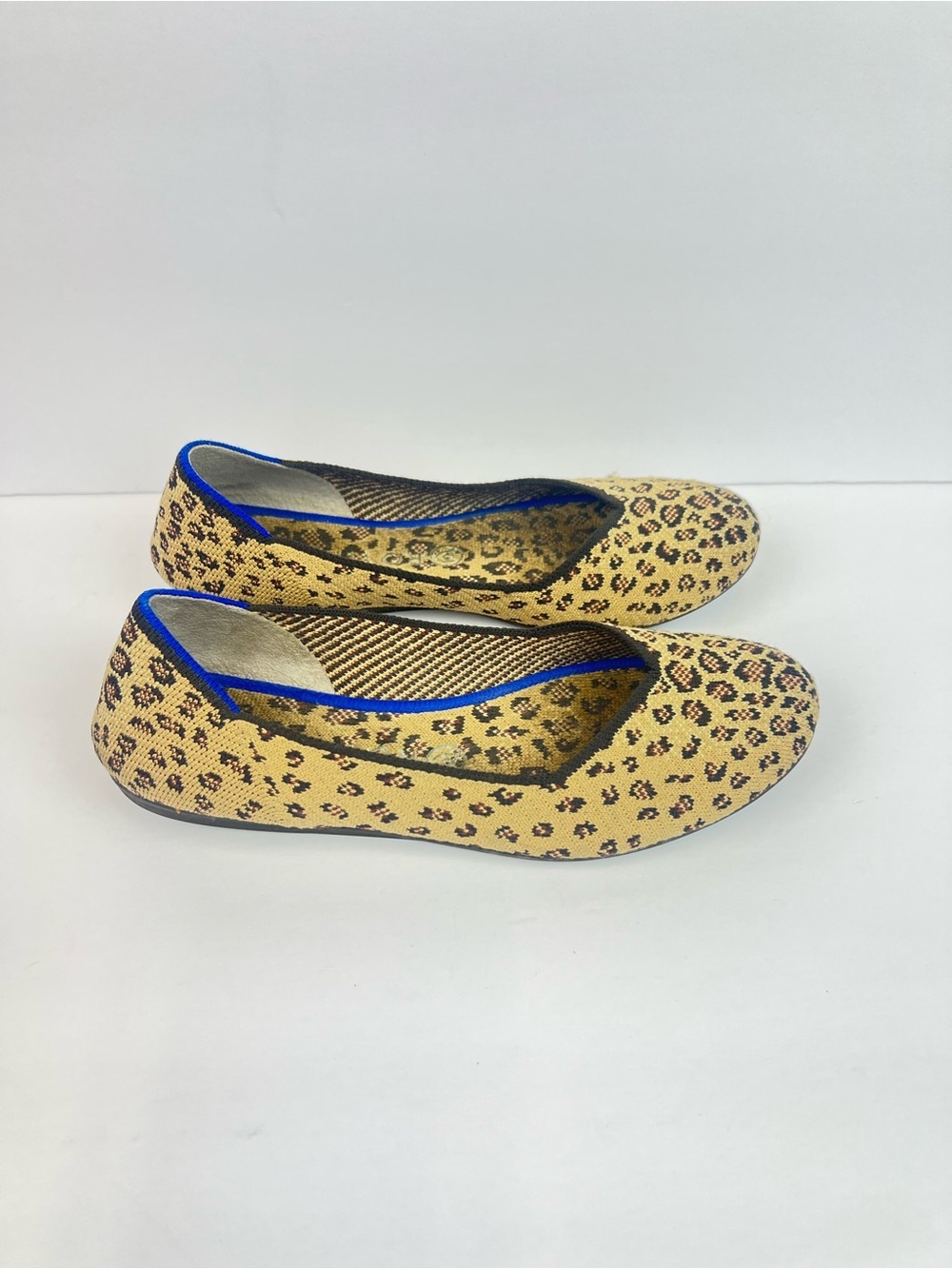 Rothy's Leopard Print Ballet Flats in Tan with Blue Trim Size 9 Slip On